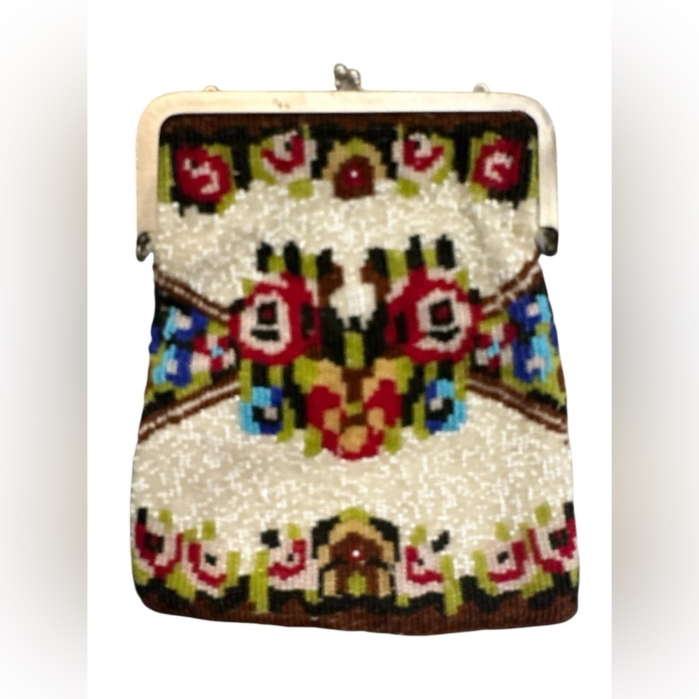 Lily Scott Cream Beaded Floral Evening Bag Vintage